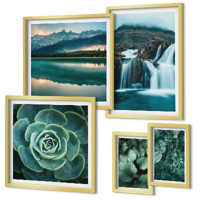 Framed photo set Green plants waterfalls nature