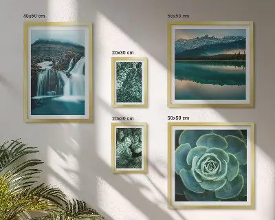 Framed photo set green plants and waterfalls nature theme