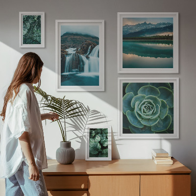 Framed photo set Green plants waterfalls nature