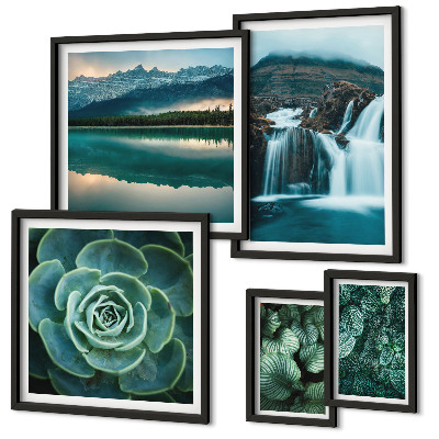Framed photo set Green plants waterfalls nature