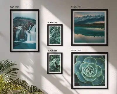 Framed photo set green plants and waterfalls nature theme
