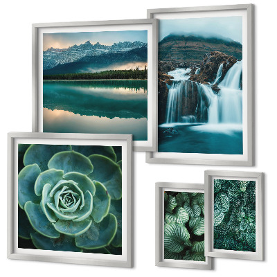 Framed photo set Green plants waterfalls nature