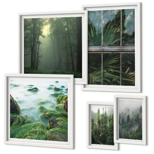 5-Piece wall art set green landscapes forest and vegetation scene