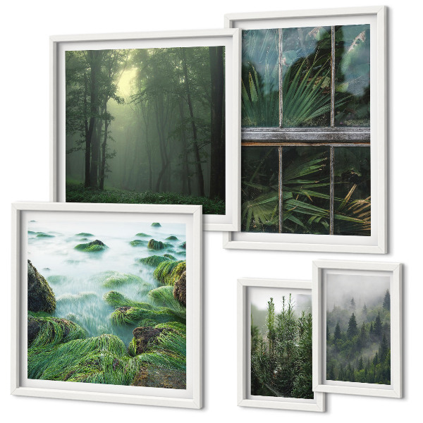 Set of 5 wall art pieces Green landscapes, forests, vegetation