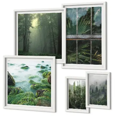5-Piece wall art set green landscapes forest and vegetation scene