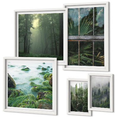 Set of 5 wall art pieces Green landscapes, forests, vegetation