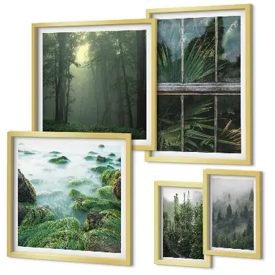 5-Piece wall art set green landscapes forest and vegetation scene