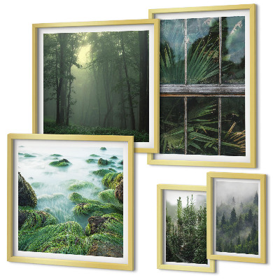Set of 5 wall art pieces Green landscapes, forests, vegetation