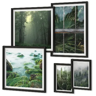 5-Piece wall art set green landscapes forest and vegetation scene