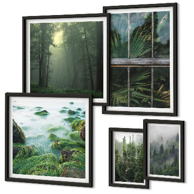 Set of 5 wall art pieces Green landscapes, forests, vegetation