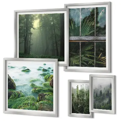 5-Piece wall art set green landscapes forest and vegetation scene