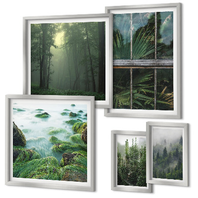Set of 5 wall art pieces Green landscapes, forests, vegetation