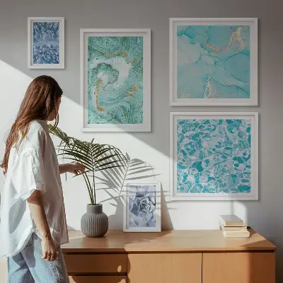 Framed photo set with stylish turquoise blue accents