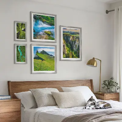 Set of 5 wall art pieces featuring landscape scenes of mountains, rivers, and forests