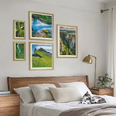 Set of 5 wall art pieces featuring landscape scenes of mountains, rivers, and forests