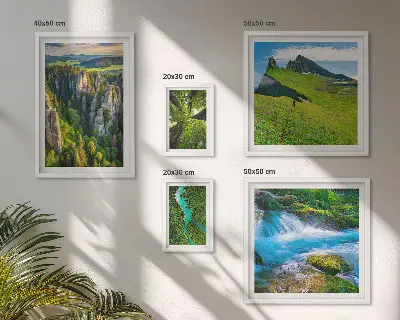 Set of 5 wall art pieces featuring landscape scenes of mountains, rivers, and forests