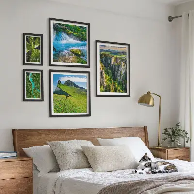 Set of 5 wall art pieces featuring landscape scenes of mountains, rivers, and forests