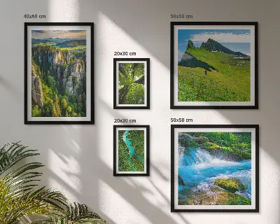 Set of 5 wall art pieces featuring landscape scenes of mountains, rivers, and forests