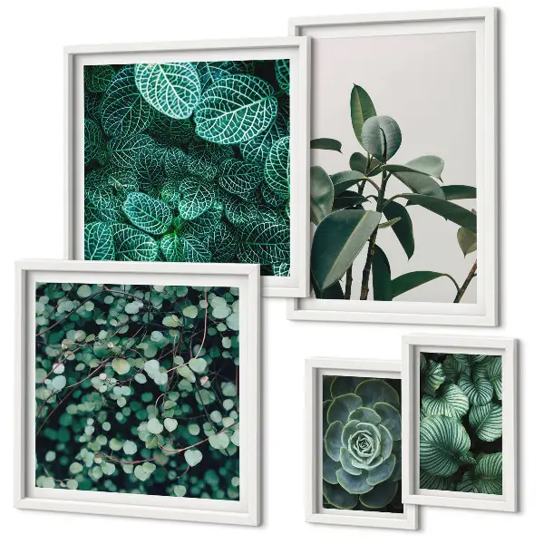 Framed photo set with green plant motif prints