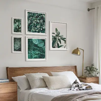 Framed photo set with green plant motif prints