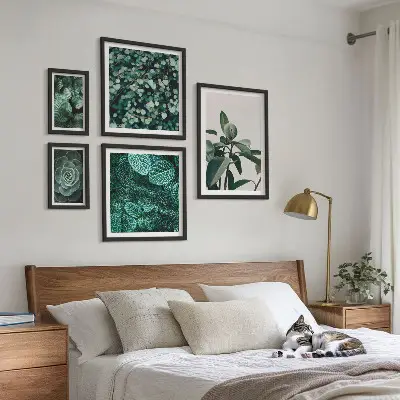 Framed photo set with green plant motif prints