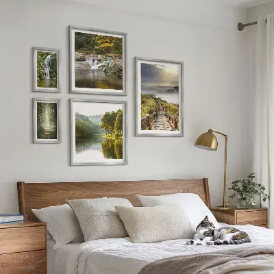 Set of 5 wall art pieces natural landscapes featuring waterfalls and forest paths