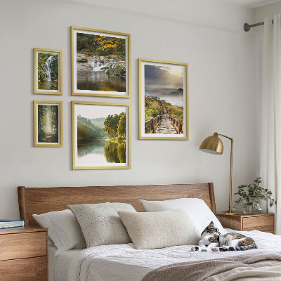 Set of 5 wall art pieces Natural landscapes waterfalls forest paths