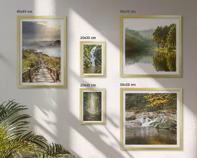 Set of 5 wall art pieces natural landscapes featuring waterfalls and forest paths