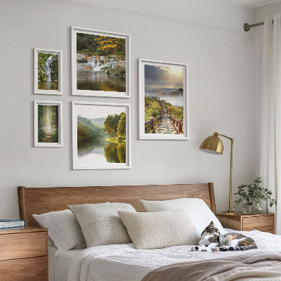 Set of 5 wall art pieces Natural landscapes waterfalls forest paths