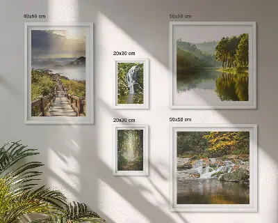 Set of 5 wall art pieces natural landscapes featuring waterfalls and forest paths