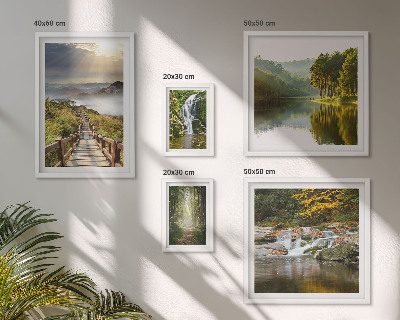Set of 5 wall art pieces Natural landscapes waterfalls forest paths