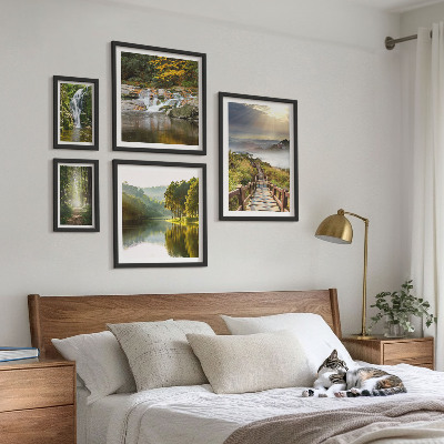 Set of 5 wall art pieces Natural landscapes waterfalls forest paths