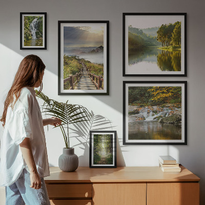 Set of 5 wall art pieces Natural landscapes waterfalls forest paths