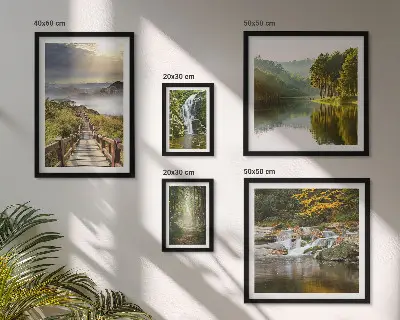 Set of 5 wall art pieces natural landscapes featuring waterfalls and forest paths