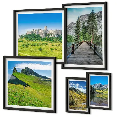 Gallery wall mountain landscapes and waterfalls