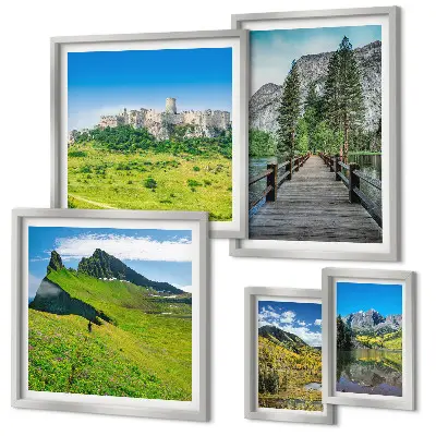 Gallery wall mountain landscapes and waterfalls