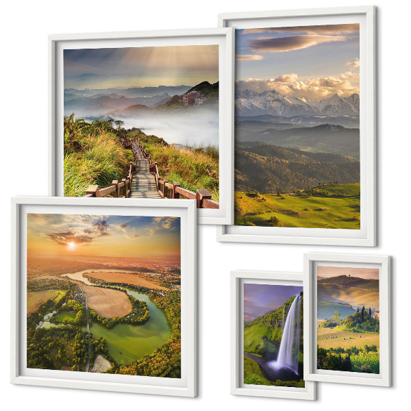 Framed photo set Mountain landscapes waterfalls