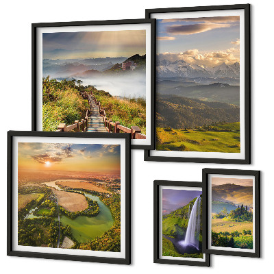 Framed photo set Mountain landscapes waterfalls