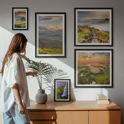 Framed photo set Mountain landscapes waterfalls