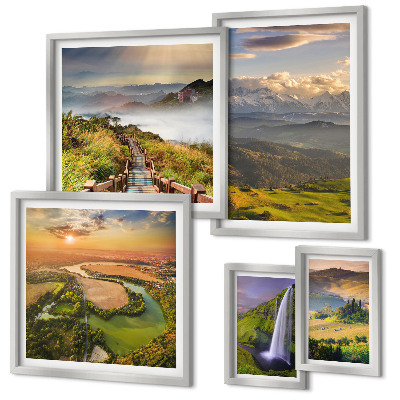 Framed photo set Mountain landscapes waterfalls