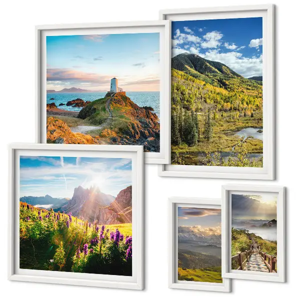 Framed photo set with mountain landscape views