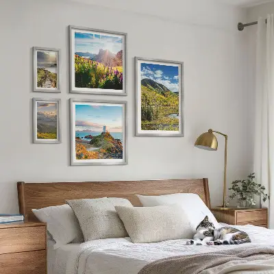 Framed photo set with mountain landscape views