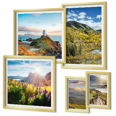 Framed photo set with mountain landscape views