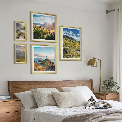 Framed photo set with mountain landscape views