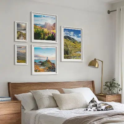 Framed photo set with mountain landscape views