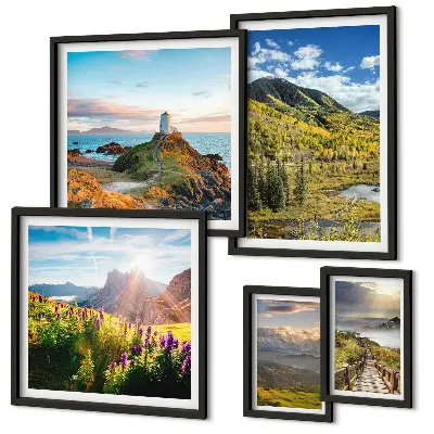 Framed photo set with mountain landscape views
