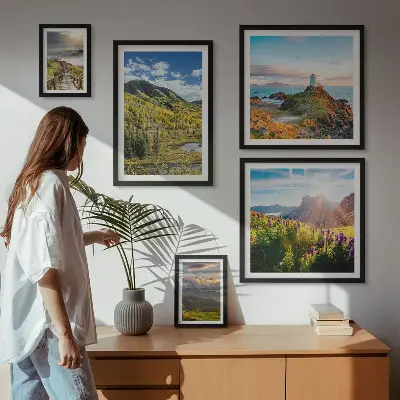 Framed photo set with mountain landscape views