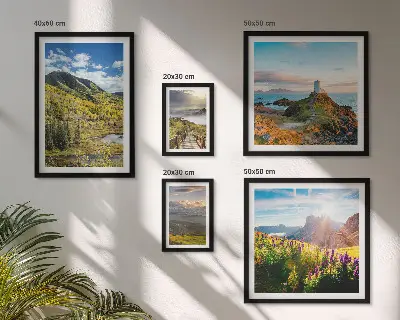 Framed photo set with mountain landscape views