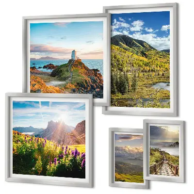 Framed photo set with mountain landscape views