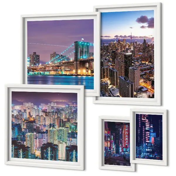 5-Piece Wall Art Set city nightscapes with neon lights